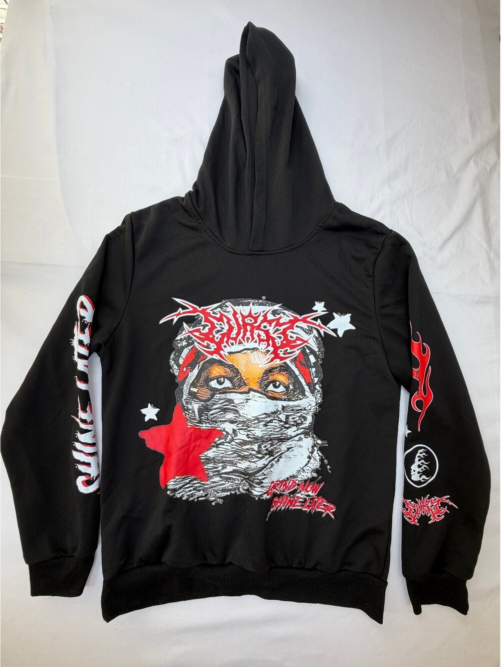 Romwe Men's Graphic Hoodie Street Life Pullover Sweatshirt Size Small Black